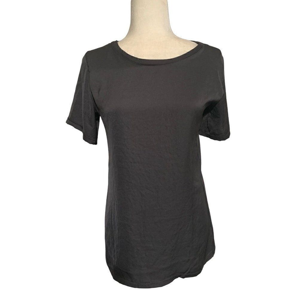Zara wb collection Womens Solid Gray Scoop Neck Short Sleeve Top T Shirt Small